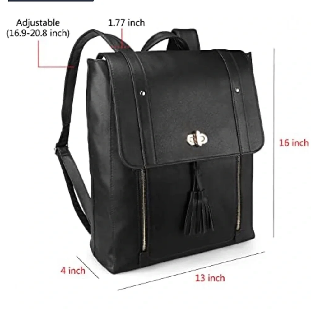 Black Faux Leather Backpack with Tassel Detail